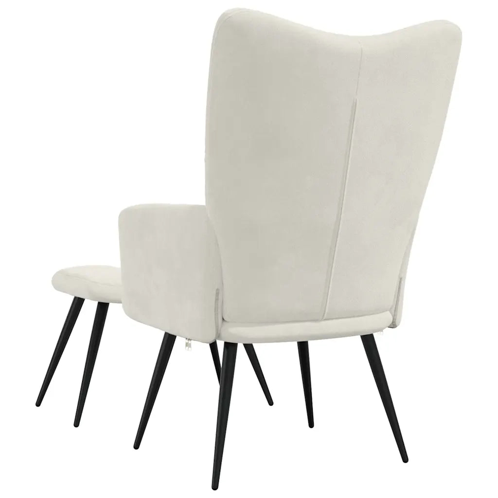 Poltrona Relax | Sedia Relax con Poggiapiedi Bianco Crema in Velluto