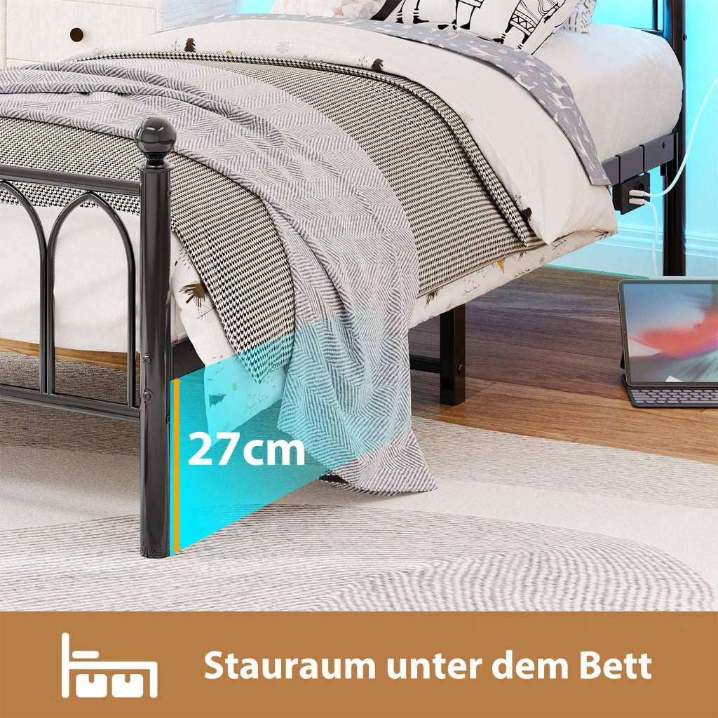 Giroletto con LED e USB ¨C MINIMAL ¨C Metallo Nero 90x200 con Contenitore