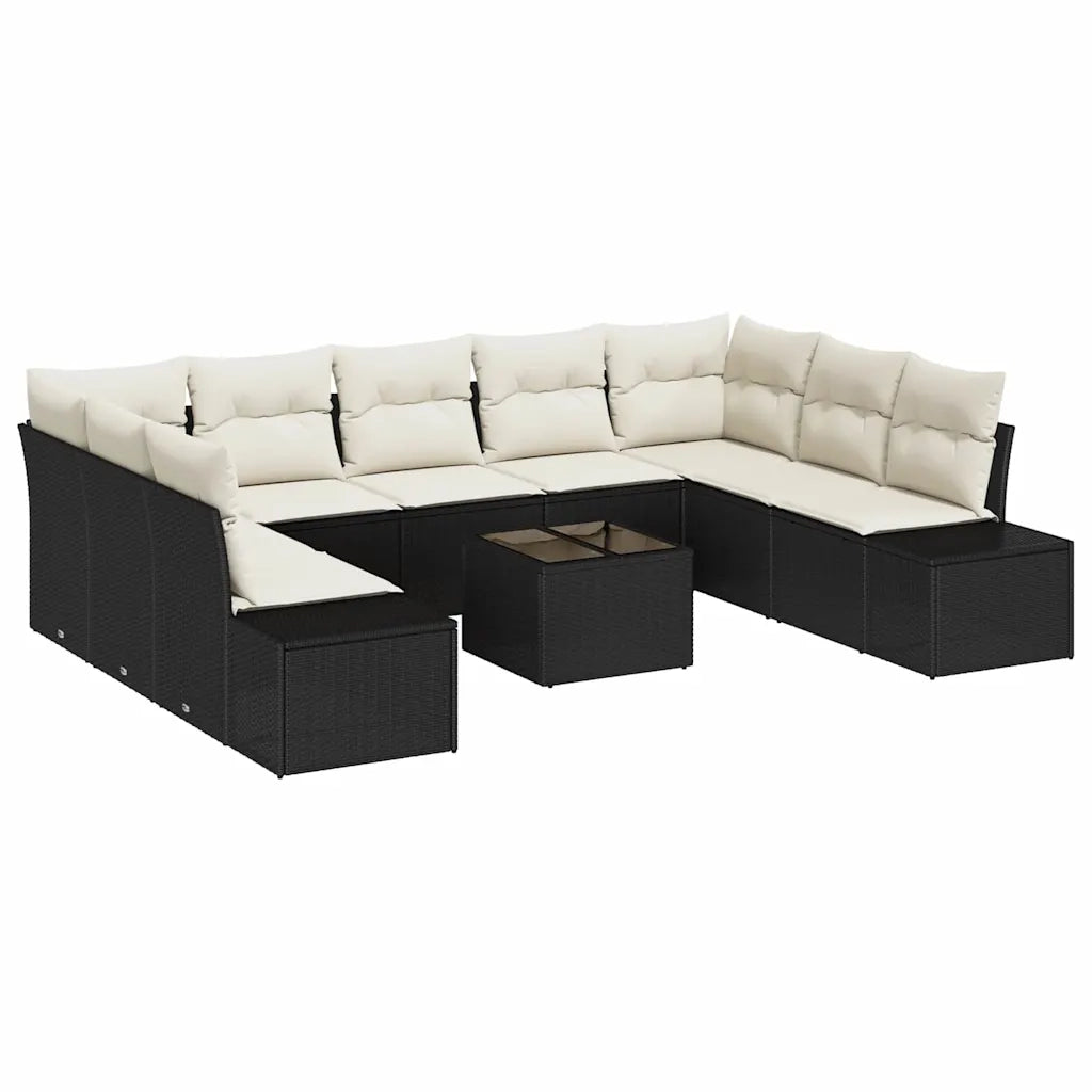 Set Divano da Giardino 9 pcs Nero e Crema Polyrattan 3355896