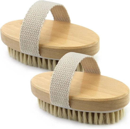 Set di 2 Spazzole per Corpo Secche con Setole Naturali per Esfoliazione e Massaggio