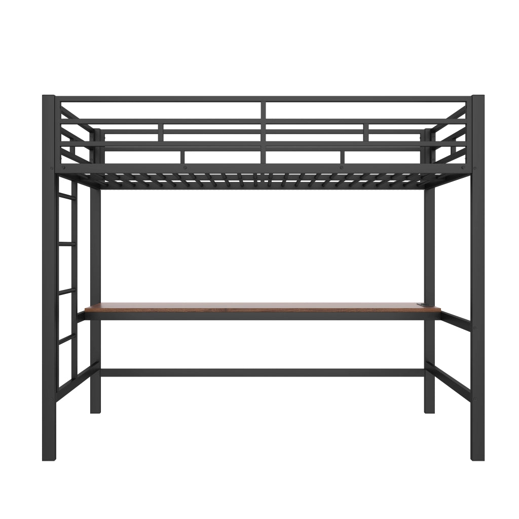 Letto a Soppalco con LED e USB ¨C MINIMAL ¨C Metallo Nero 90x200 cm