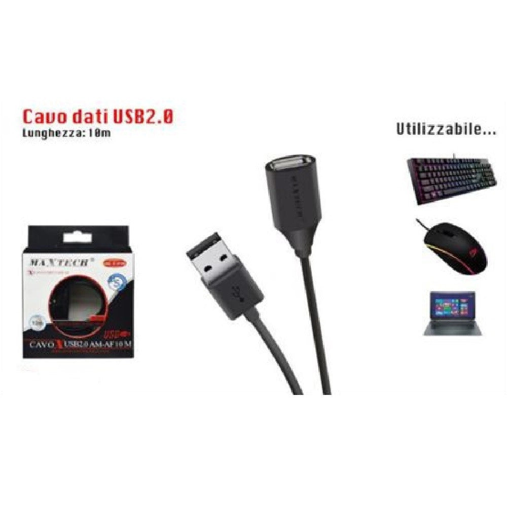 Trade Shop - Cavo Usb 2.0 Maschio A Femmina M/f Prolunga Per Pc 10 Mt Maxtech Usb2.0f-m10m -