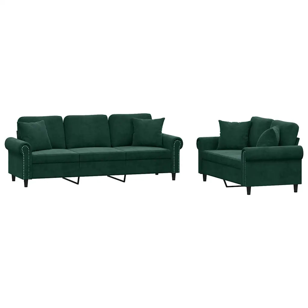 Set di Divani 2 pz con Cuscini Verde Scuro in Velluto 3202272