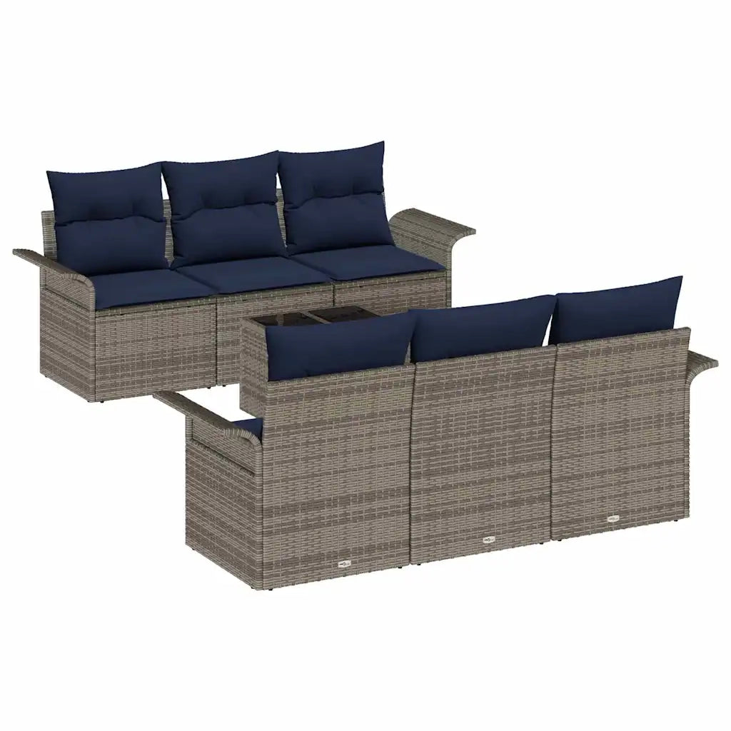 Set Divano da Giardino con cuscino 7 pcs Grigio e Blu Navy 3353924