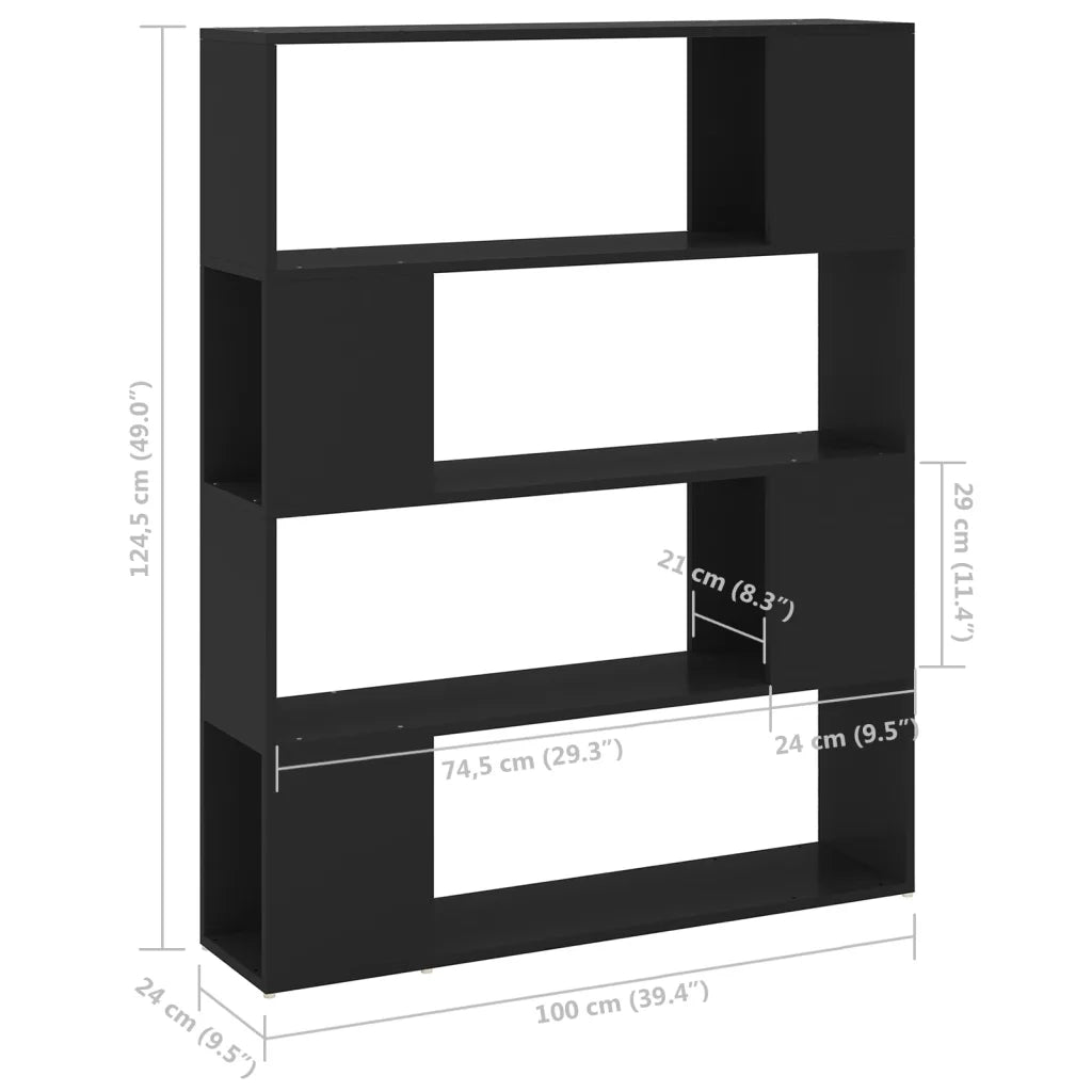 Libreria Divisorio-Scaffale per Libri-Mobile di Stoccaggio Nero 100x24x124 cm