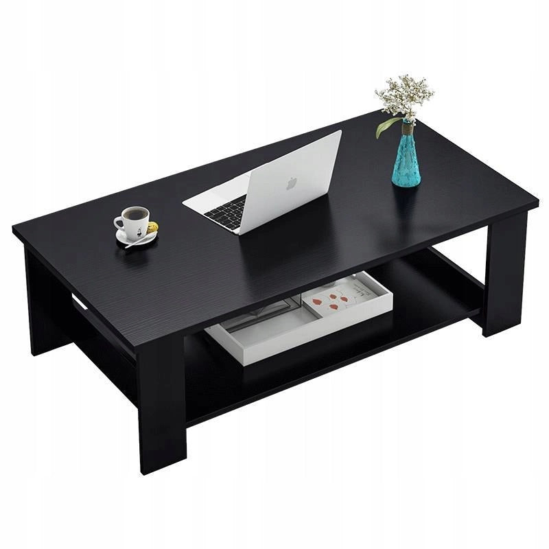 Tavolino da caffè nero in stile loft, 100 cm, con ripiano. Ideale per un soggiorno grande e moderno.