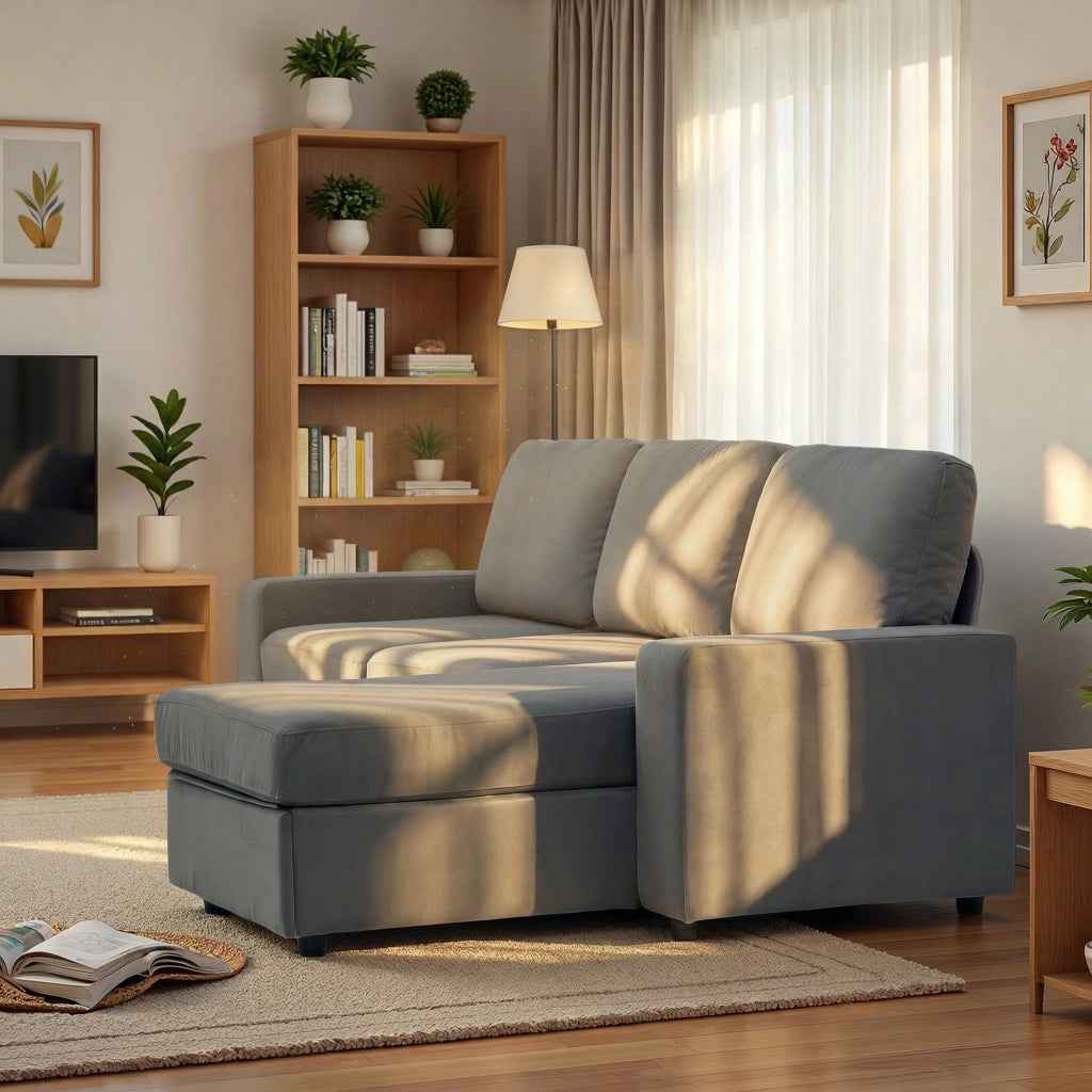 Divano Angolare con Contenitore ¨C MINIMAL ¨C Tessuto, 4 Vani, Ottomane