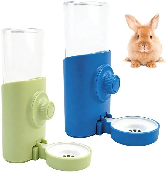 Dispensatore automatico per animali da compagnia 2 pezzi - Dispensatore da appendere per animali da compagnia - Adatto per conigli e chinchilla - 600 ml - Materiale ecologico in plastica e acciaio inossidabile
