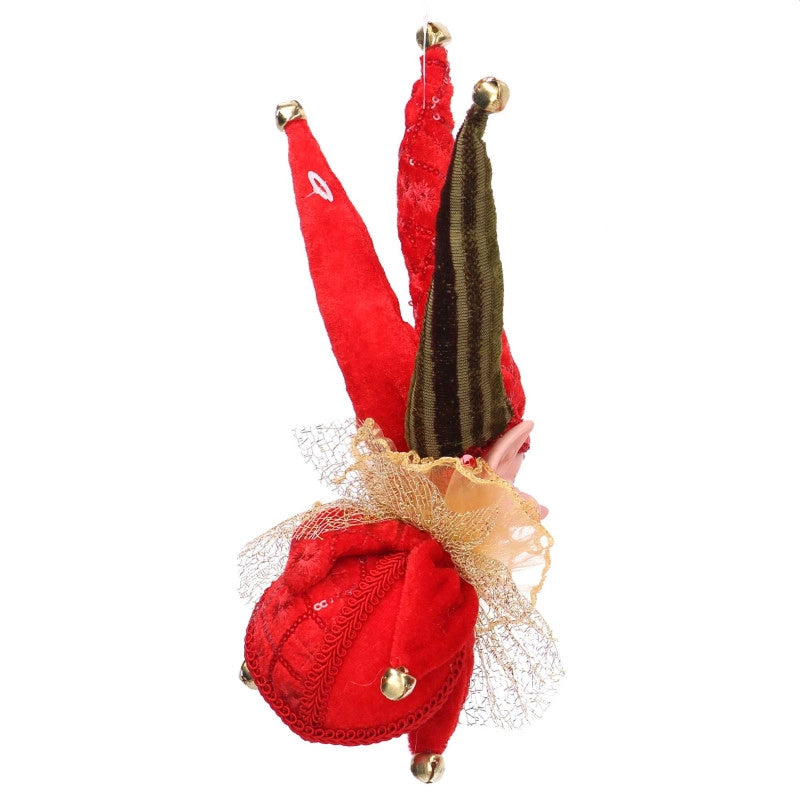 Addobbo elfo tessuto rosso e oro cm ø14h25