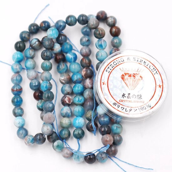 Kralen con corda per la creazione di accessori per l'autoaiuto Pietre energetiche bracciale curativo 8 mm = 96 pezzi e 1 rotolo di corda Apatite A 8 mm