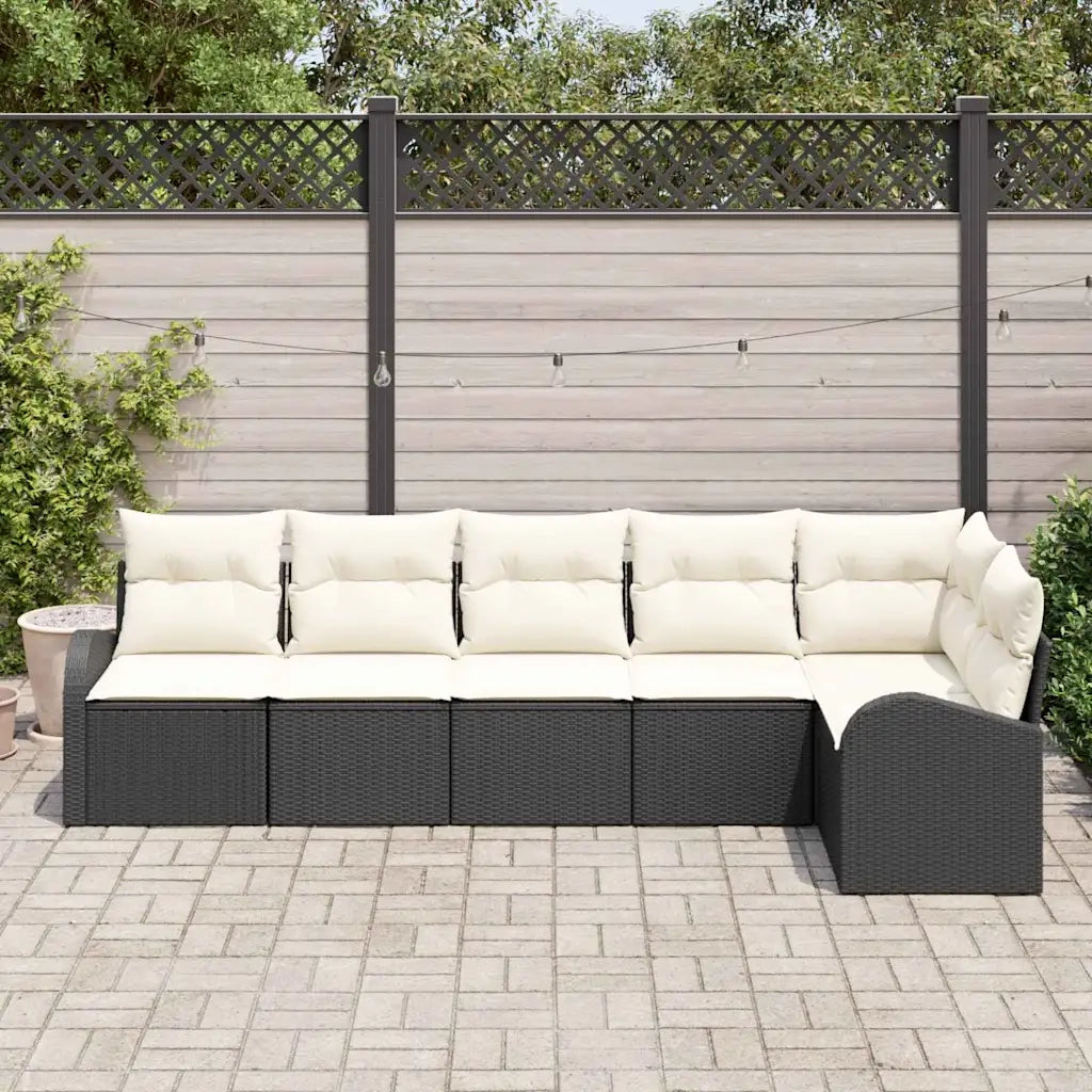 Set Divano da Giardino con cuscino 6 pcs Nero Poly Rattan 3346057