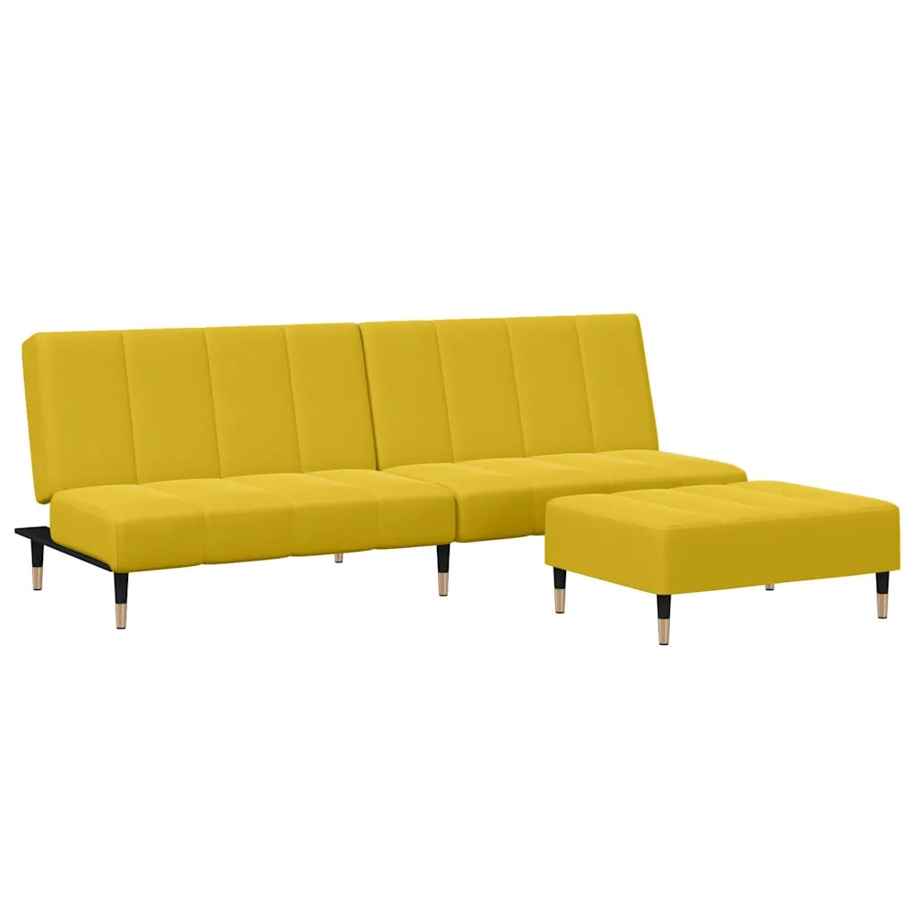 Divano Letto 2 Posti con Sgabello-Sofa Letto 2 Posti-Daybed Giallo in Velluto 499671