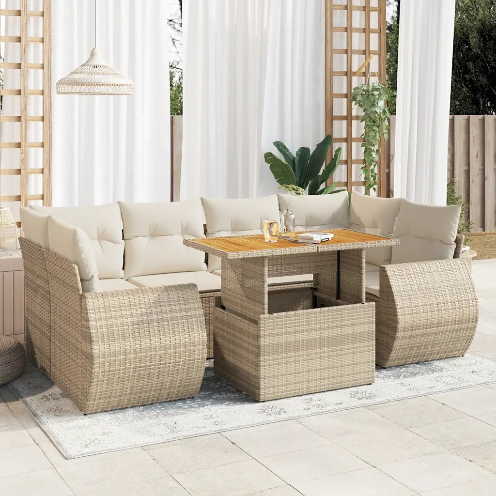 Set Divani da Giardino 7 pz con Cuscini Beige in Polyrattan 3327229