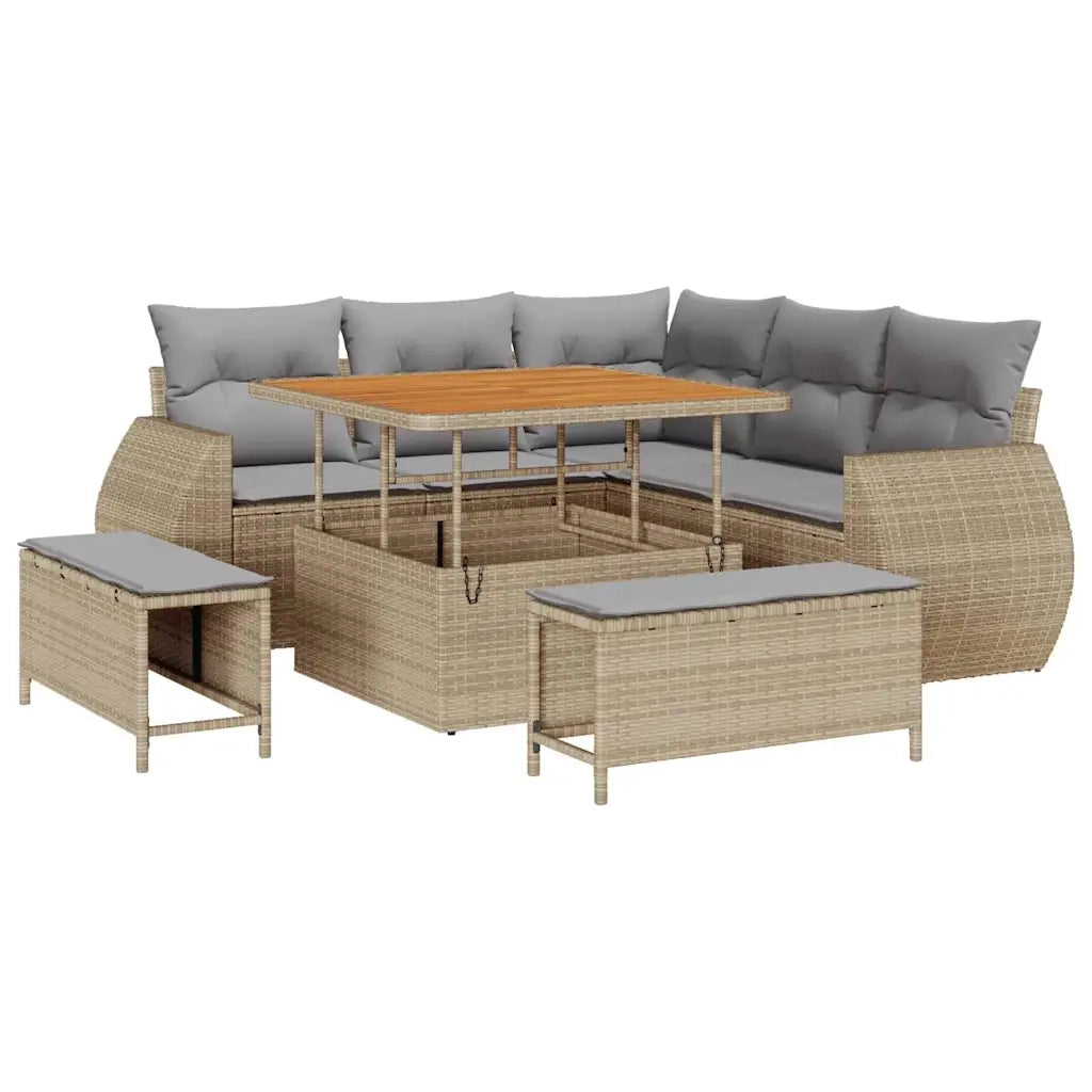 Set Divano da Giardino con cuscino 8 pcs beige e grigio chiaro