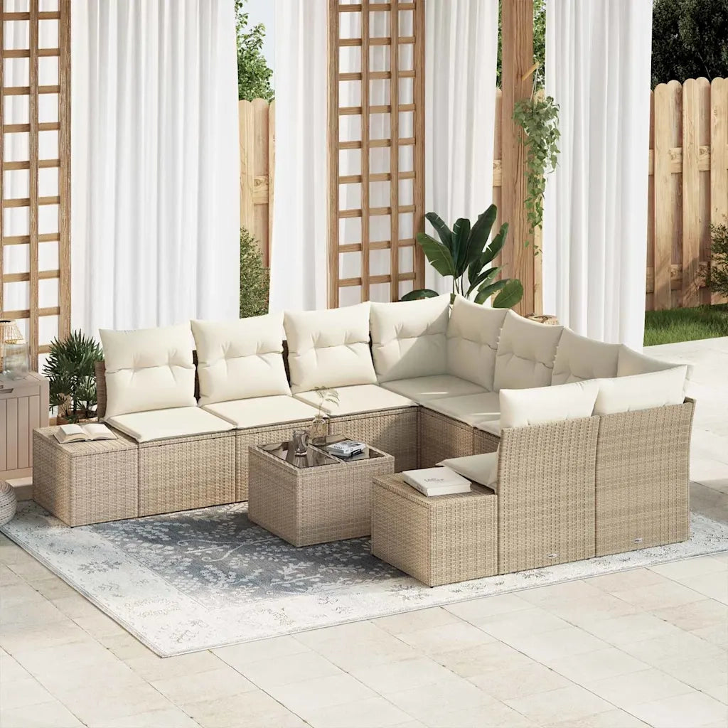 Set Divano da Giardino 9 pcs Beige e Crema polyrattan 3355670
