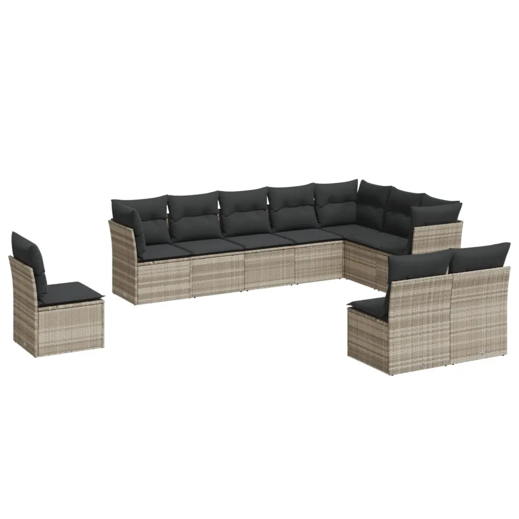 Set Divano Giardino 10 pz con Cuscini Grigio Chiaro Polyrattan 3249641