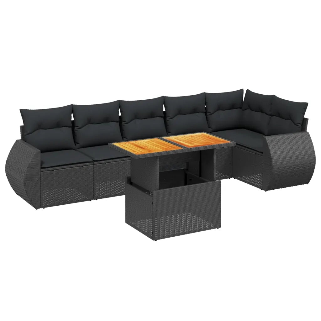 Set Divani da Giardino con Cuscini 7pz Nero Polyrattan 3272203