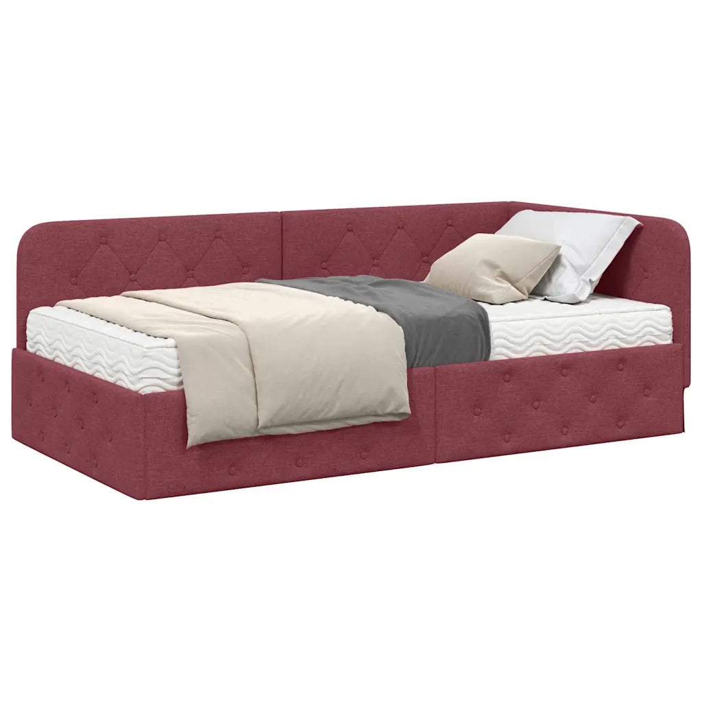 Cornice del letto ad angolo Rosso Vino 100 x 200 cm Tessuto