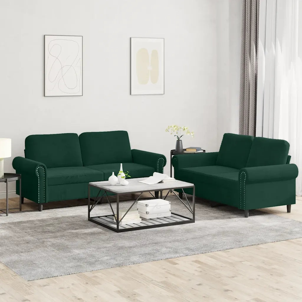 Set di Divani 2 pz con Cuscini Verde scuro in Velluto 3202212