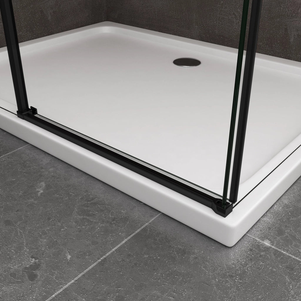 Box Doccia Ad Angolo Con Parete Fissa Laterale e Porta Frontale Con Chiusura Soft Close Ammortizzata H 200 8 MM Telaio Nero Opaco Cm 120 (118-120) x 170 (167-170)