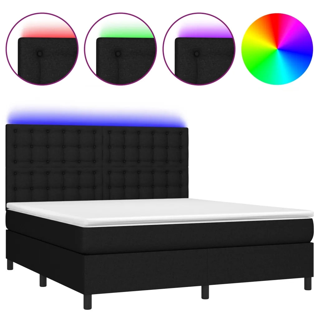 Letto a Molle con Materasso e LED Nero 180x200cm in Tessuto 3135215