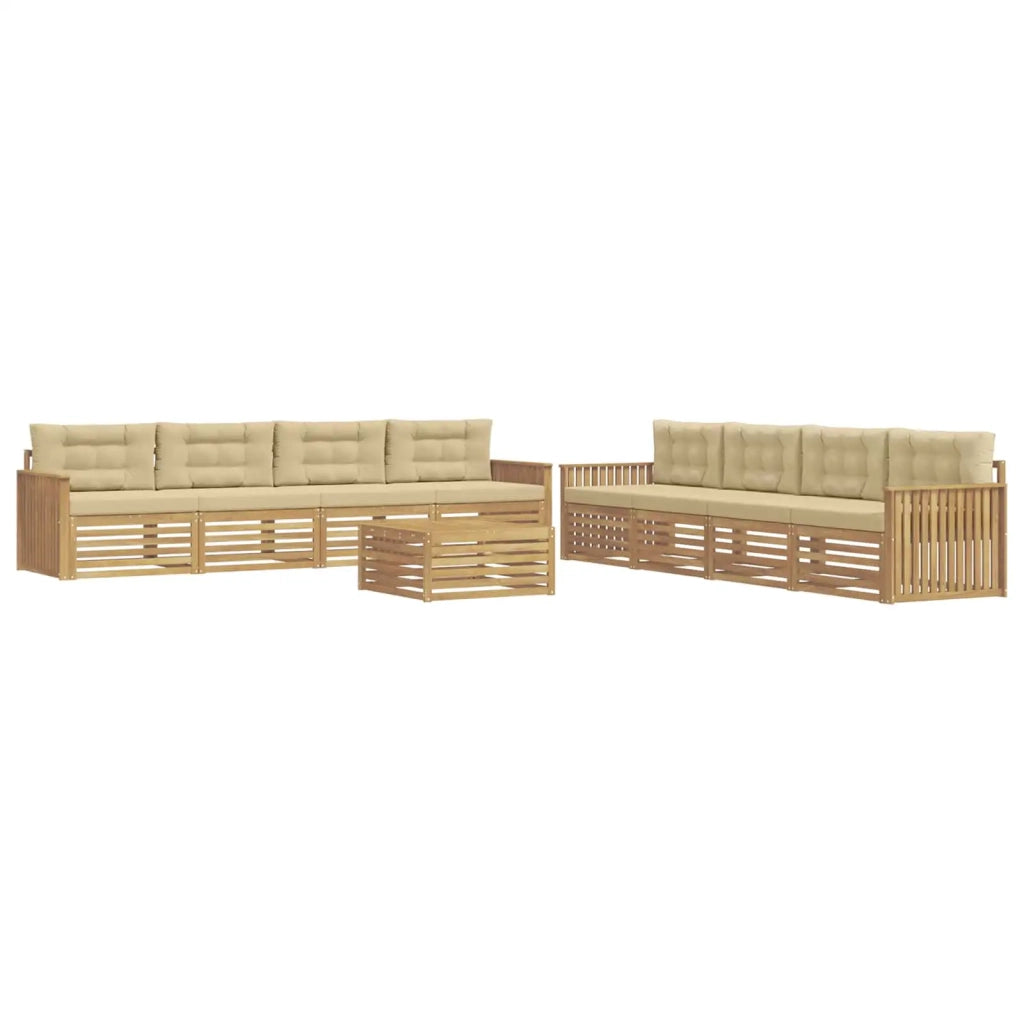 Set di divani da esterno 9 pz Bianco e Beige Poliestere 3390243
