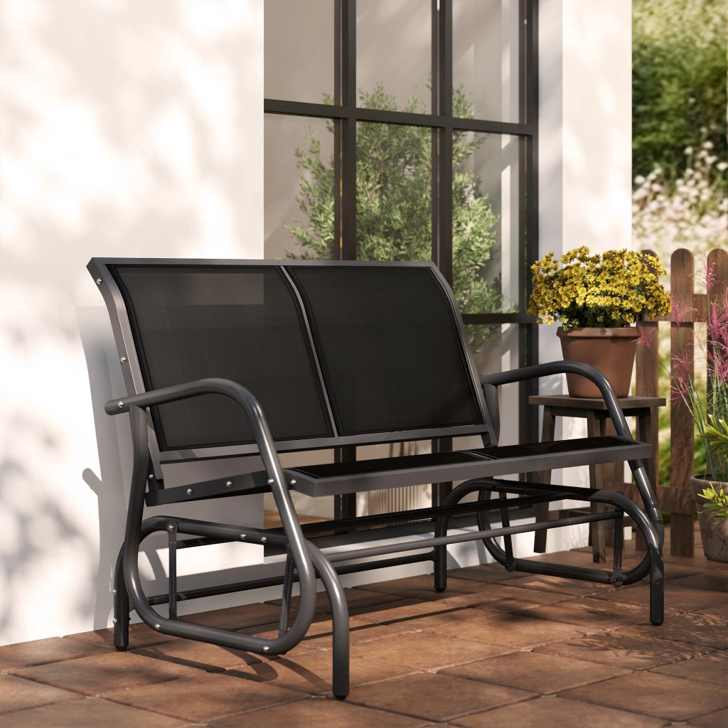Divanetto da Giardino 2 Posti ¨C Minimal ¨C Nero, Textilene, Metallo