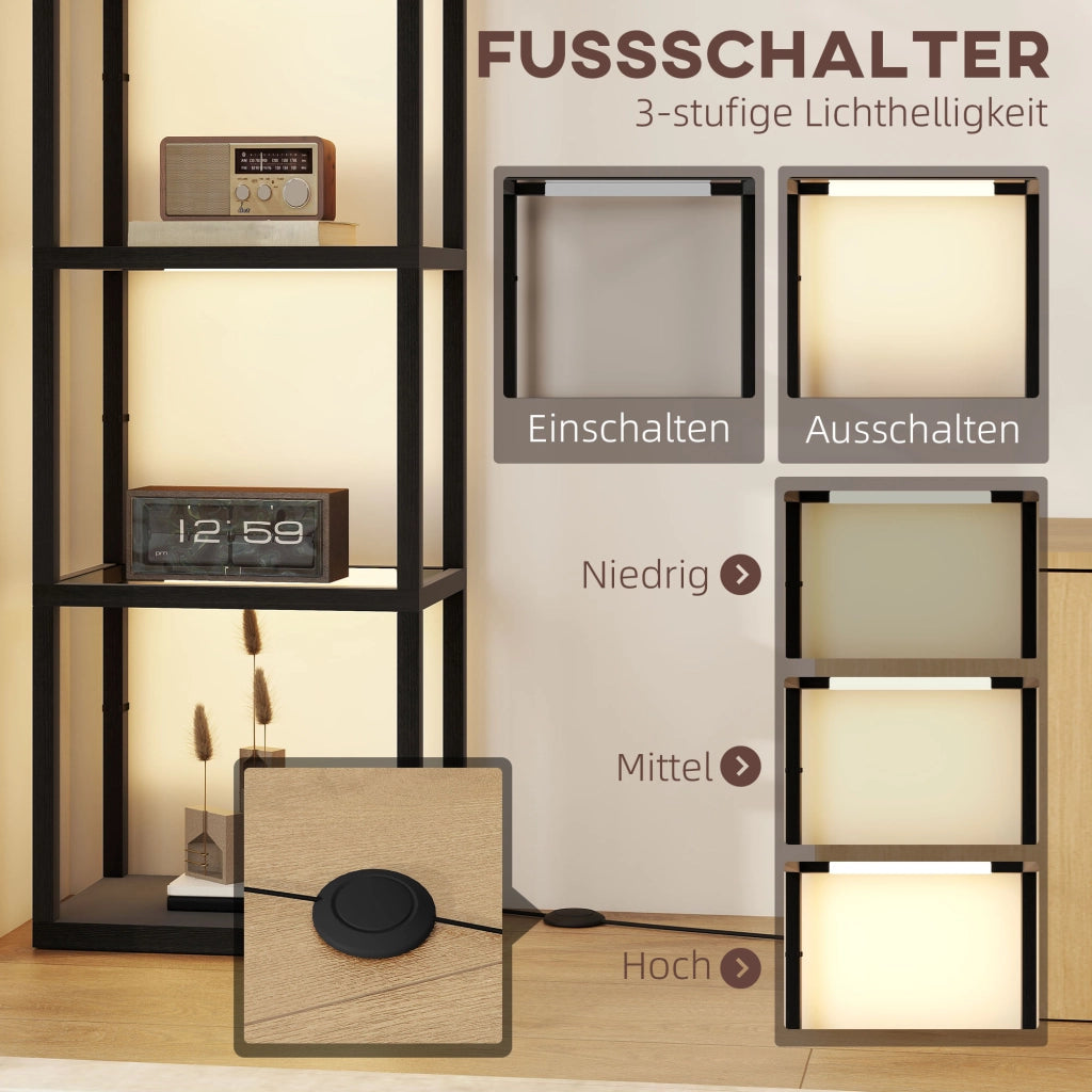 Lampada a LED con scaffale 4 livelli ¨C Minimal ¨C MDF nero 60x24x180