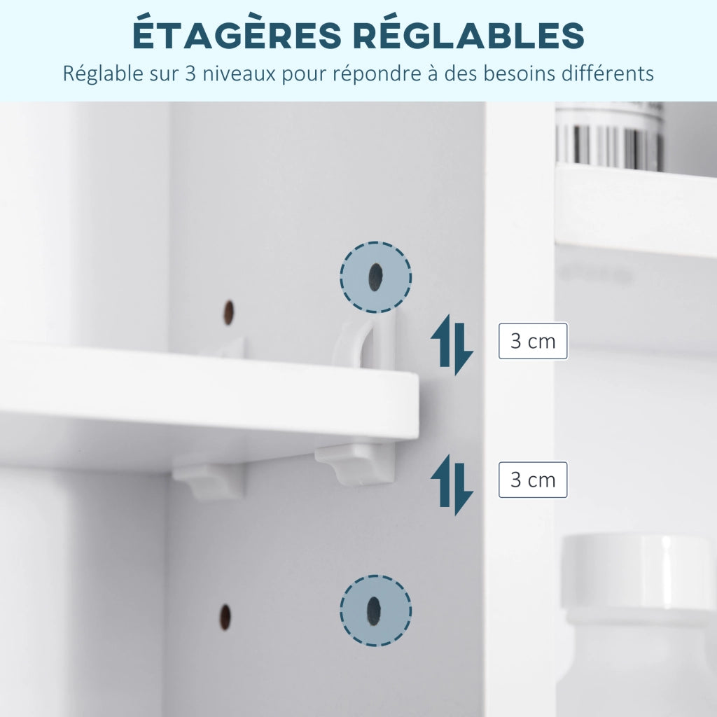 Mobiletto da bagno con specchio e ripiani ¨C Minimal ¨C bianco 100x70x15