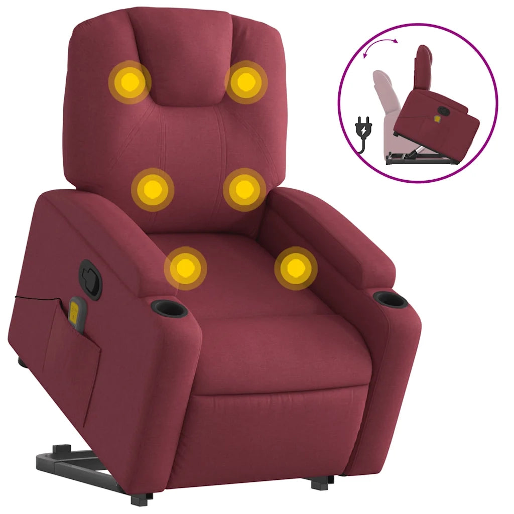 Poltrona | Sedia Relax Alzapersona Massaggio Reclinabile Rosso Vino Tessuto