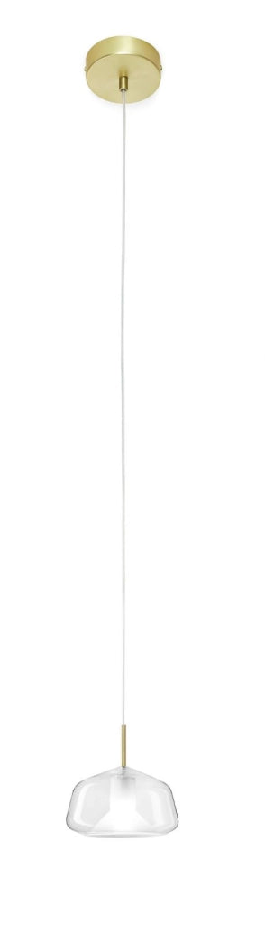 X-RAY LAMPADARIO A SOSPENSIONE 1 LUCE VETRO BOROSILICATO TRASPARENTE D.20CM ATTACCO G9  ROSONE ORO SPAZZOLATO