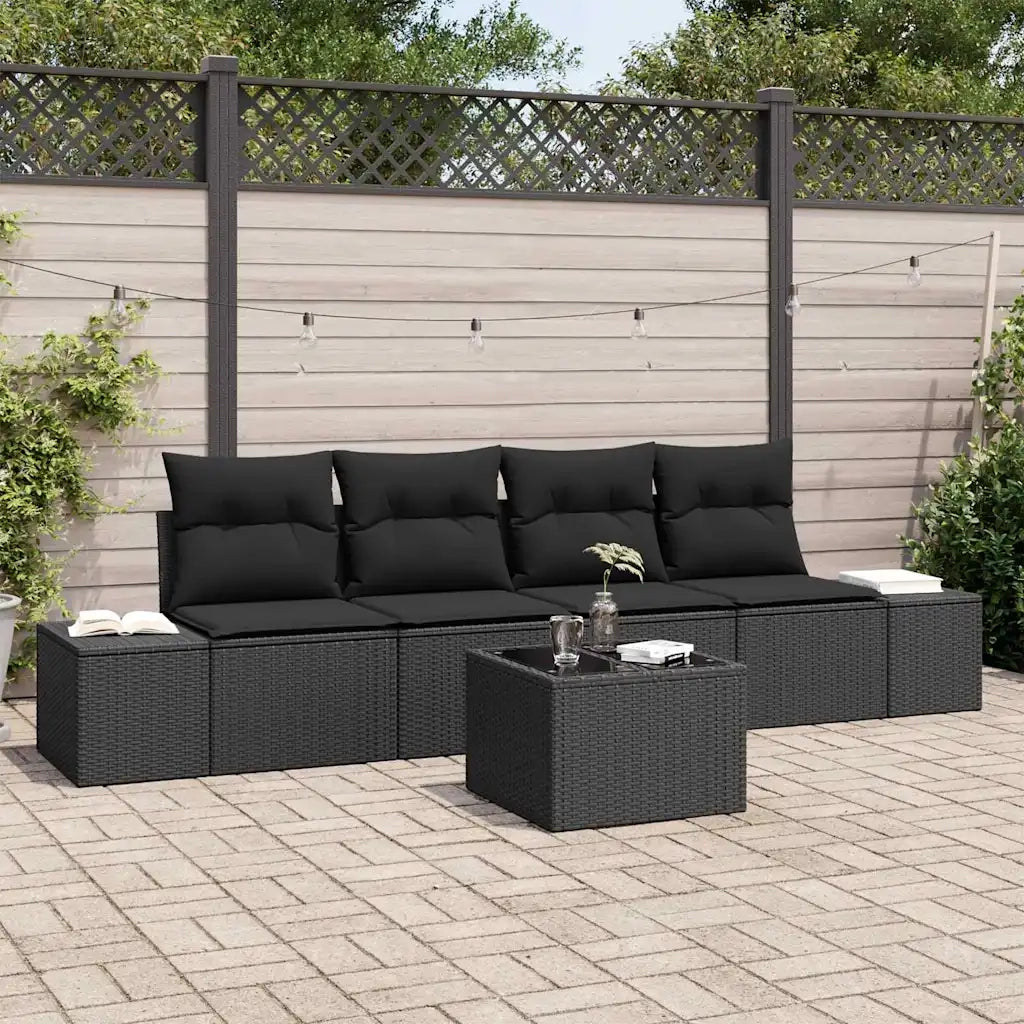 Set Divano da Giardino con cuscino 5 pcs Nero polyrattan 3355602