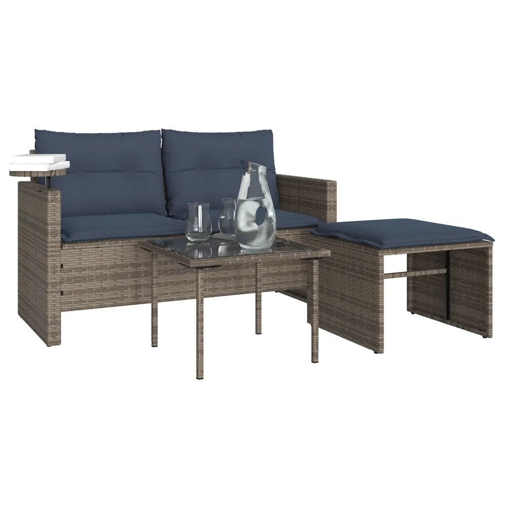 Set Divani da Giardino 3 pz con Cuscini Grigio in Polyrattan 365464