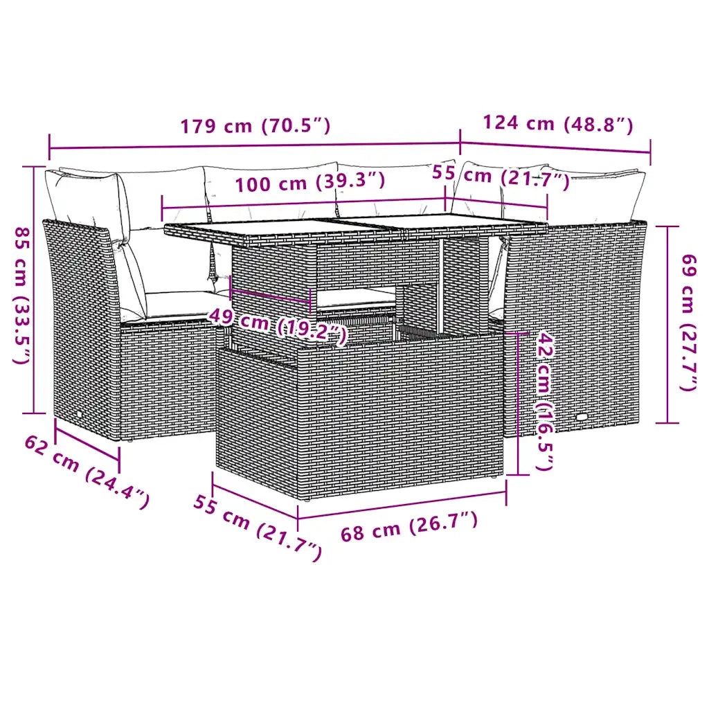 Set Divani da Giardino 5 pz con Cuscini Marrone in Polyrattan 3266564
