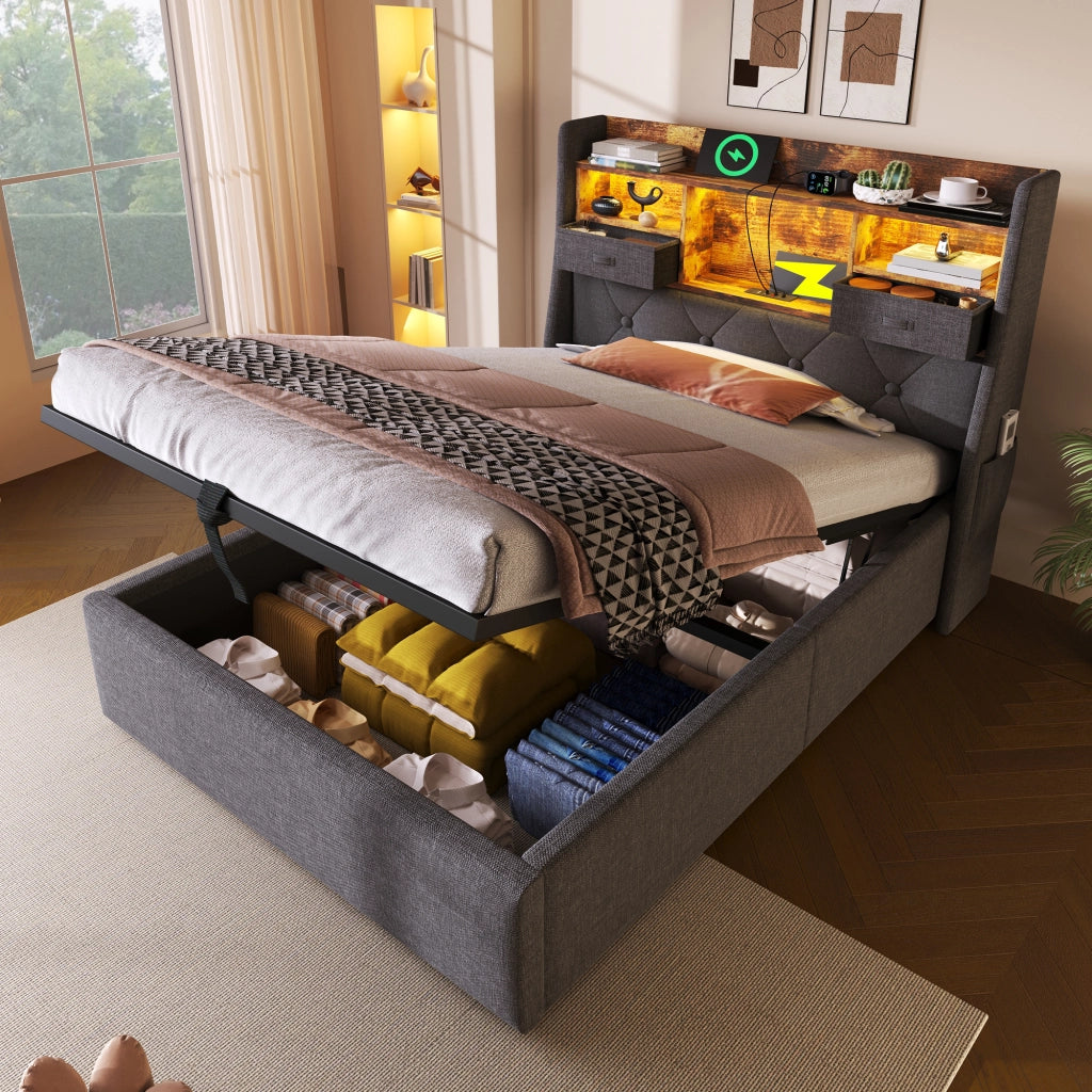 letto imbottito lino grigio 90x200 cm