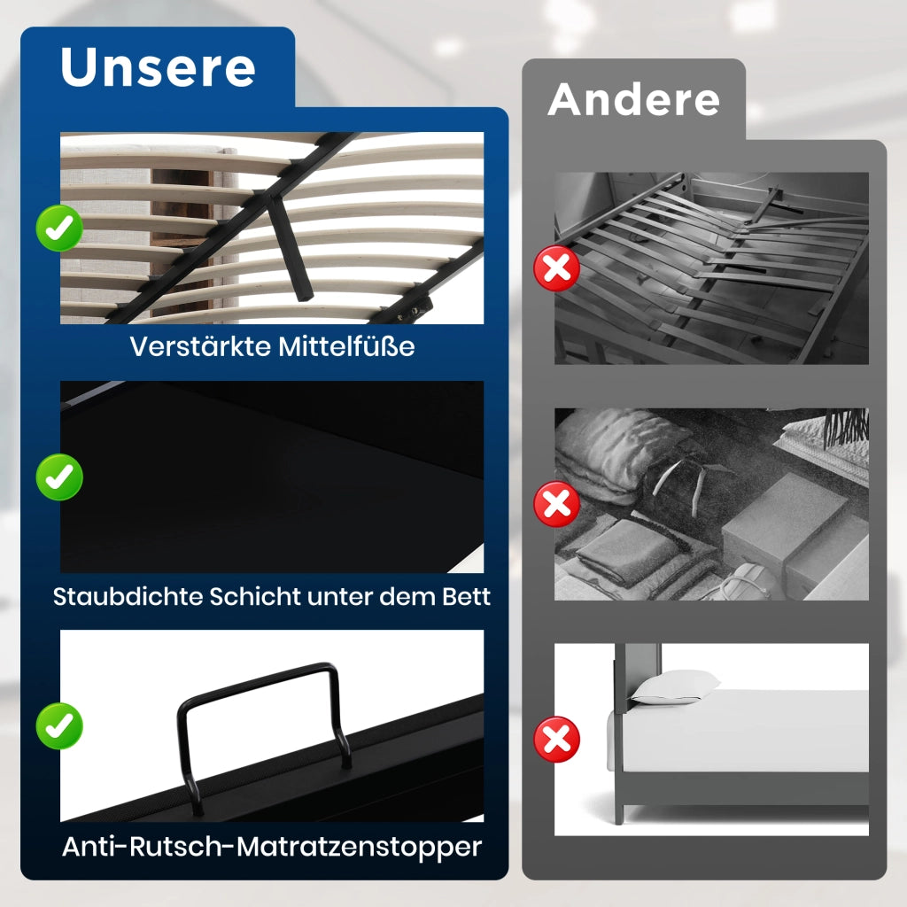 LETTO imbottito con ricarica wireless e USB 90x200 cm Lino Naturale