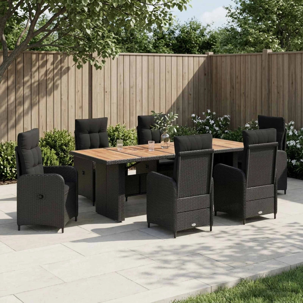 Set da pranzo per esterni 7 pz Nero polyrattan 3422370
