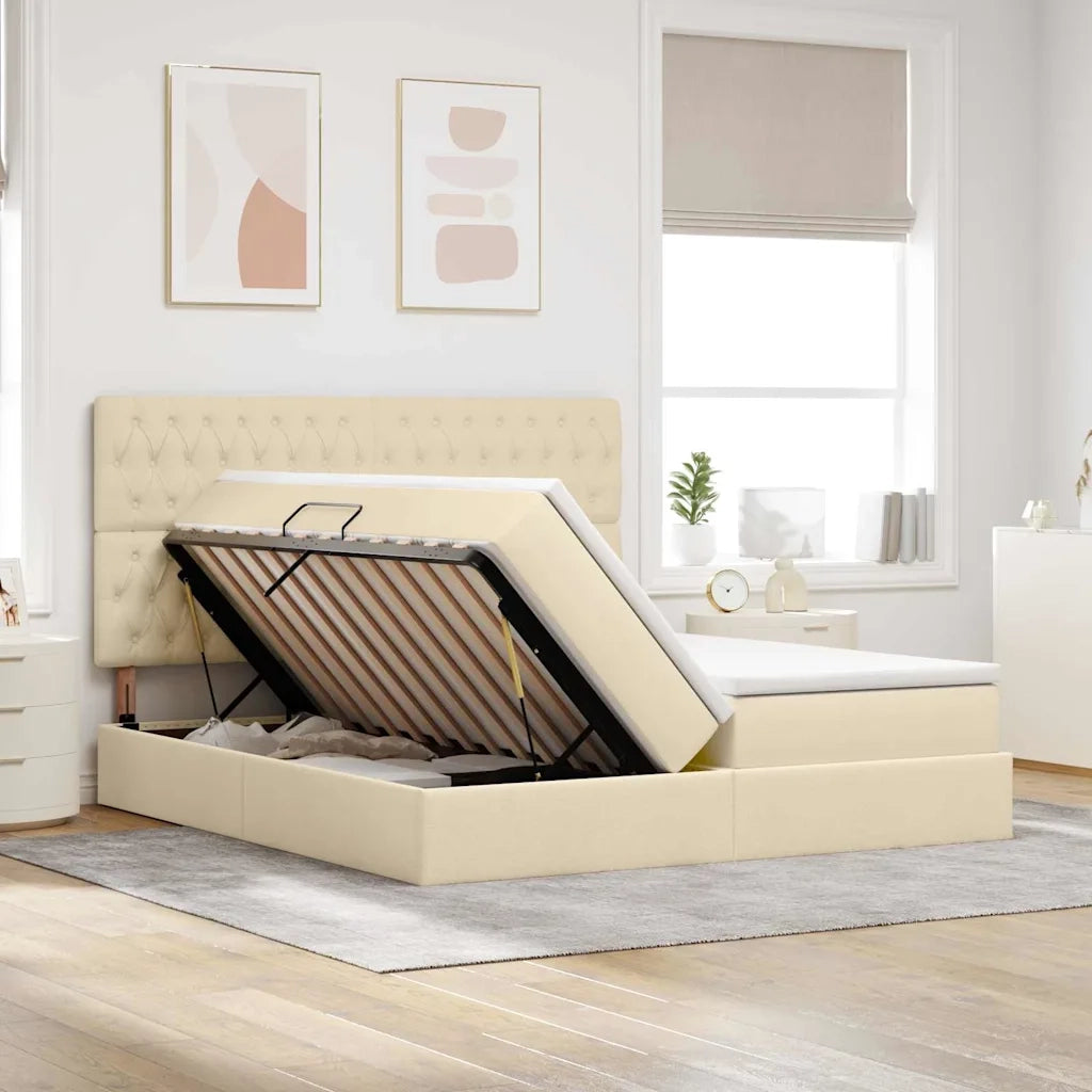 Letto con Contenitore Crema 200 x 200 cm Pelle Sintetica 3372219