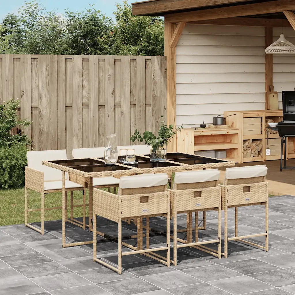 Set da Pranzo da Giardino 7 pz con Cuscini Beige in Polyrattan 3211270