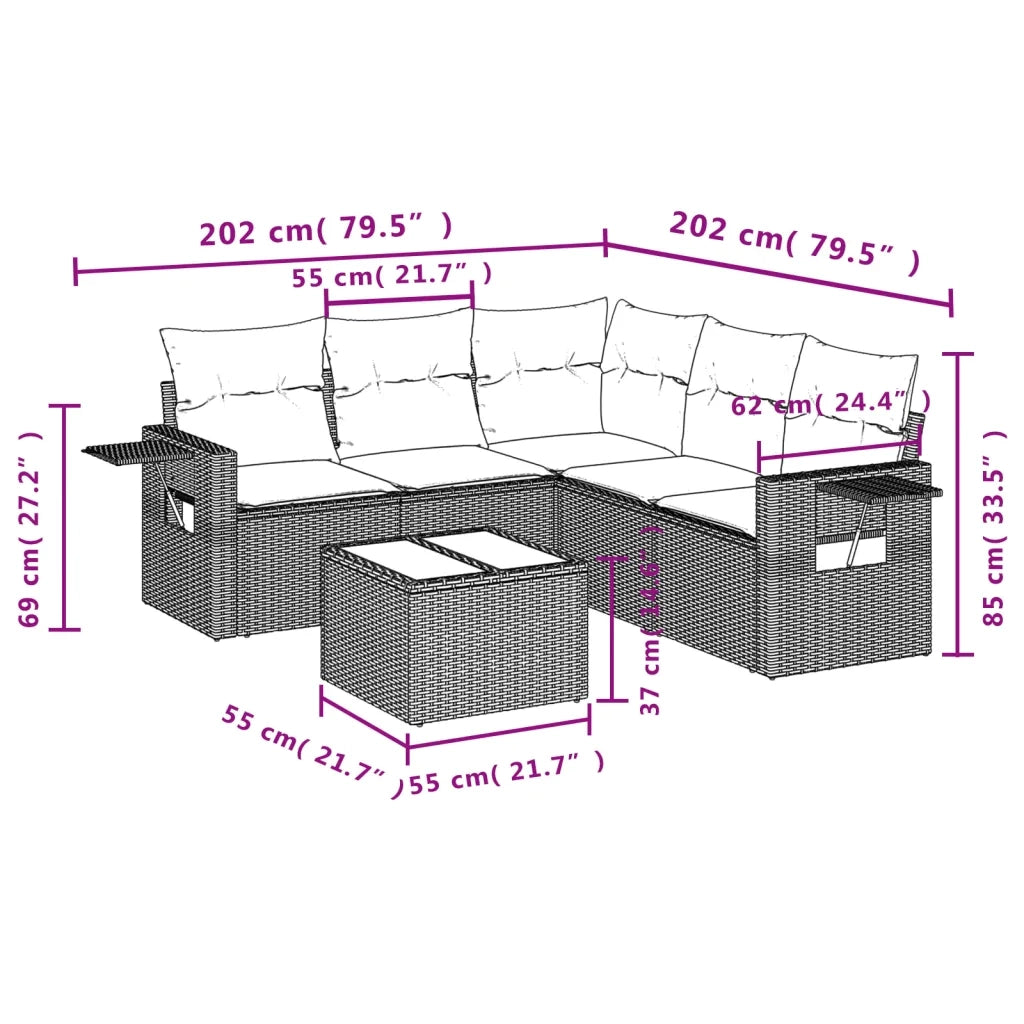 Set Divano da Giardino 6 pz con Cuscini Beige in Polyrattan 3252495