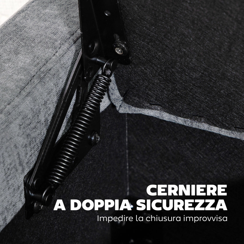 Cassapanca 142L Pouf Contenitore, Seduta Ampia Imbottita, in Lino, Capacit¨¤ 200 kg, Grigio Chiaro