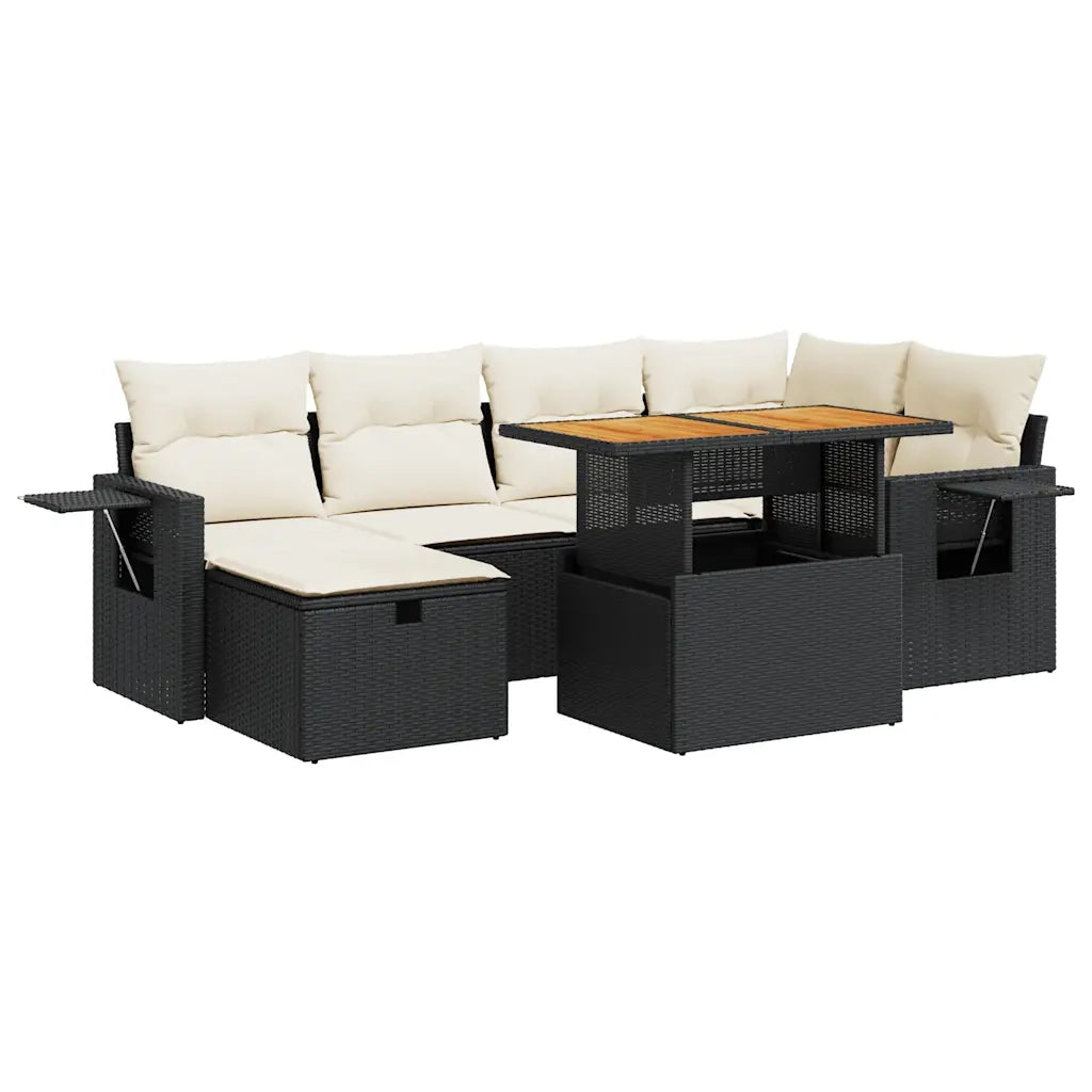 Set Divani da Giardino con Cuscini 8 pz Nero Polyrattan Acacia 3328029