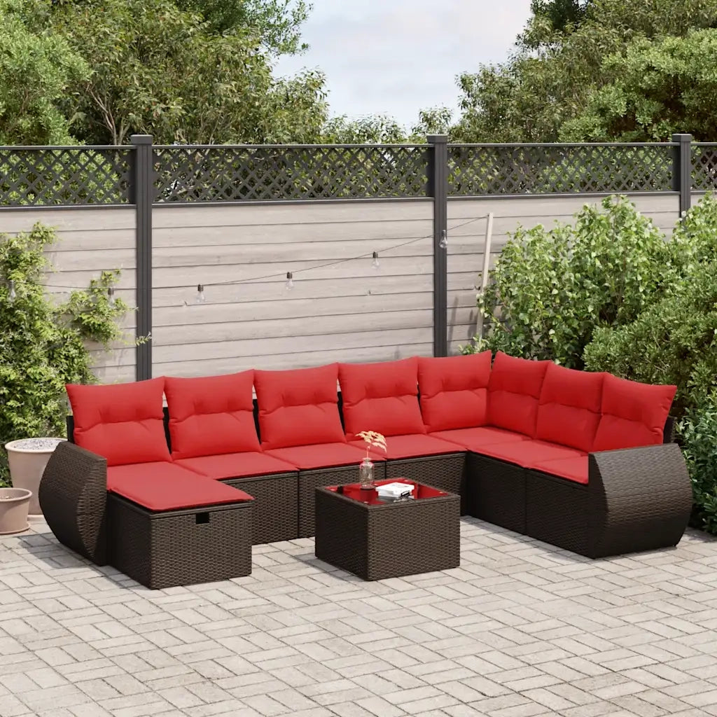 Set Divani da Giardino 9pz con Cuscini Marrone in Polyrattan 3325650