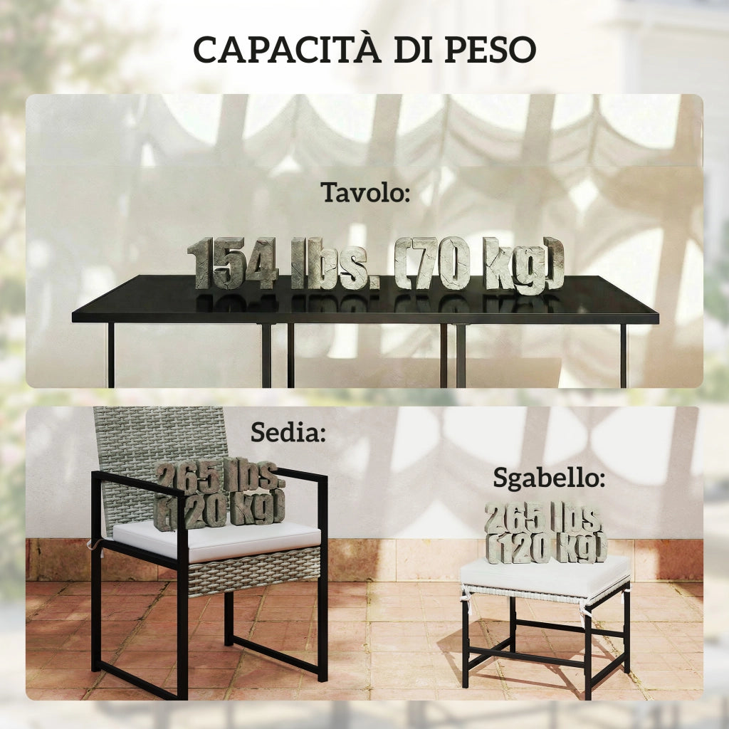 Set pranzo giardino 11 pezzi ¨C Xylo ¨C 6 poltrone, 4 pouf, grigio