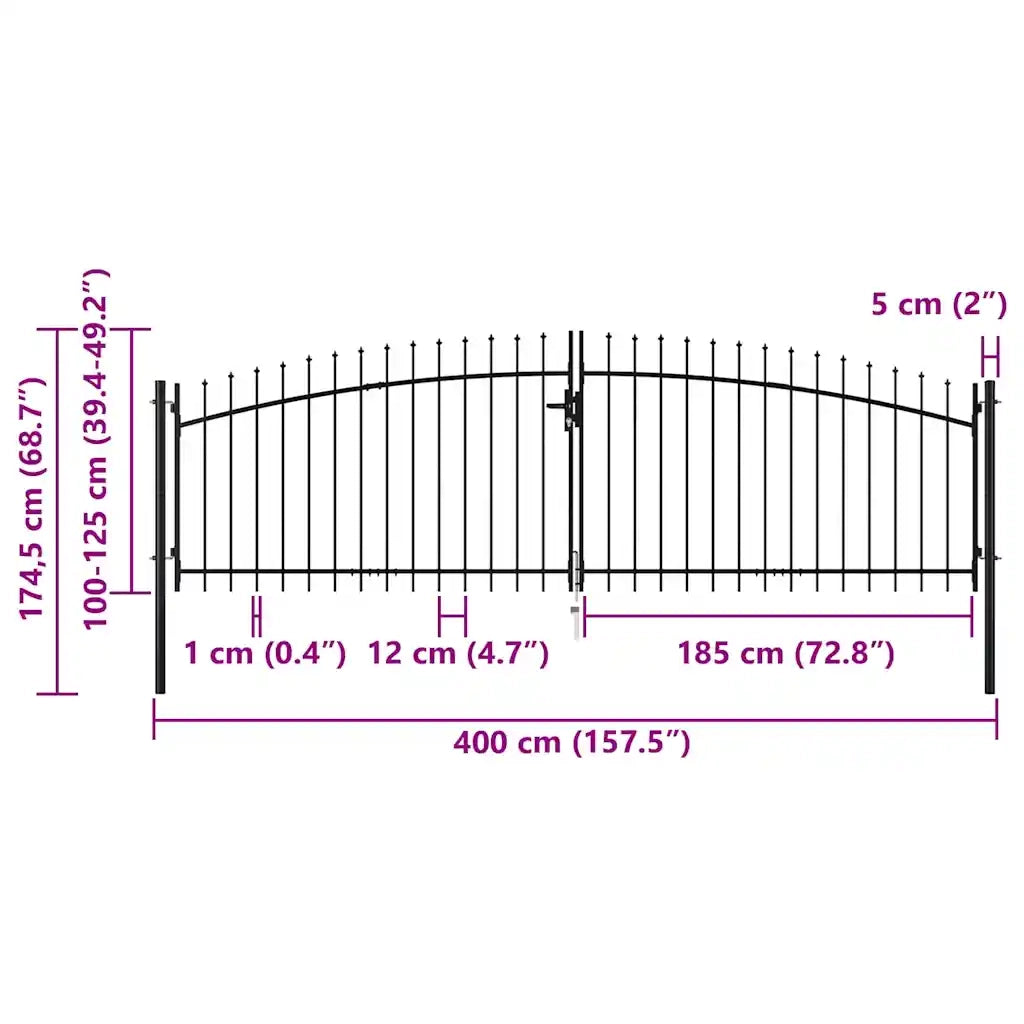 Cancello per recinzione a doppia porta Woerden con punta a lancia 400x174,5 cm 145739