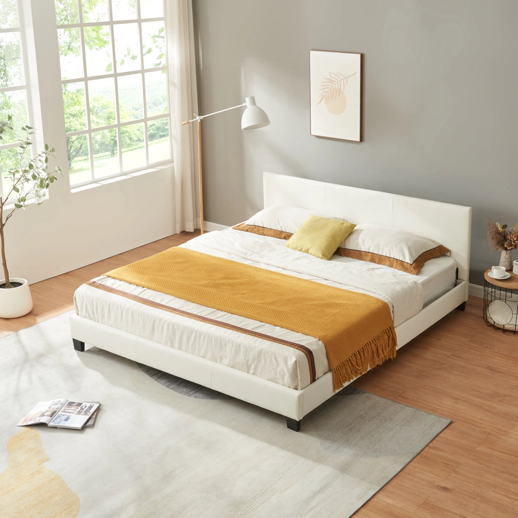 Letto Matrimoniale a Testiera Alta Letto a 2 Piazze 180x200 cm Rivestimento in Similpelle Bianco Corium