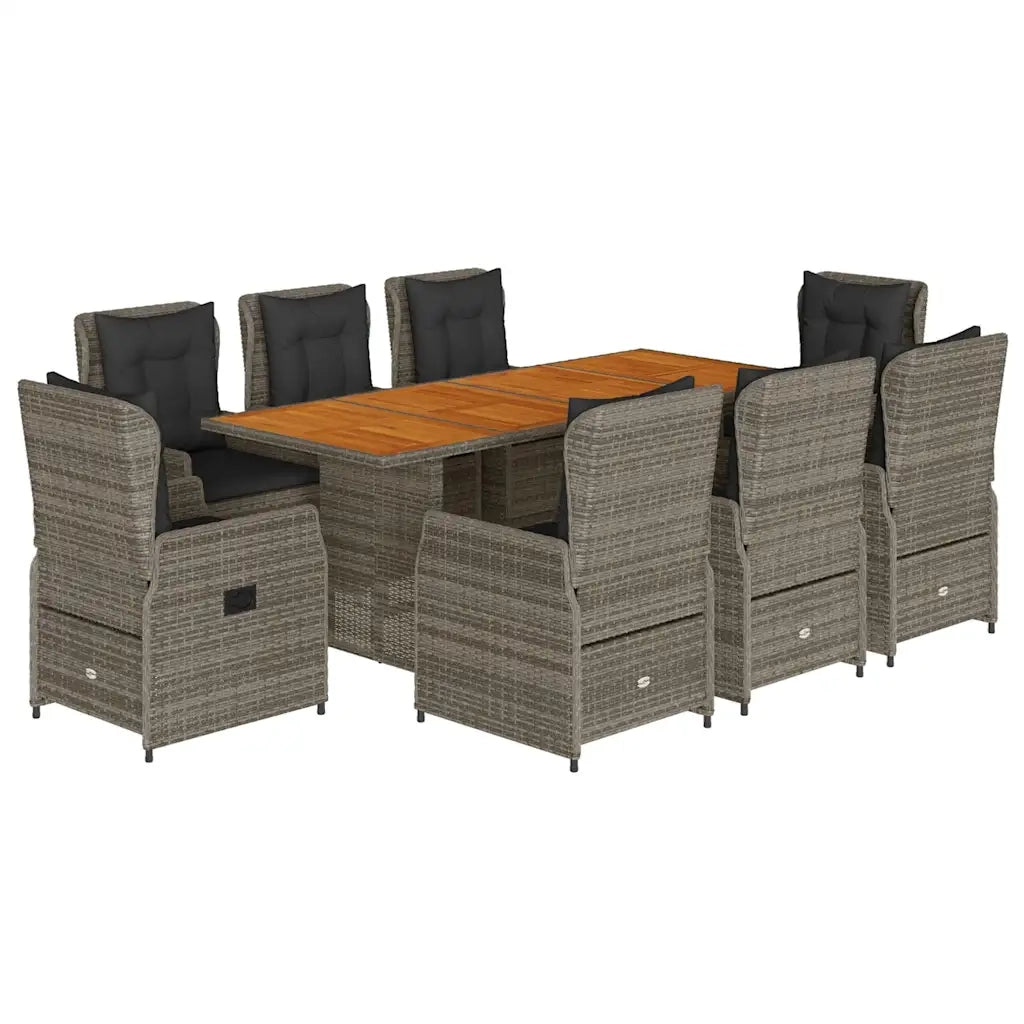 Set da Pranzo da Giardino 9 pz con Cuscini in Polyrattan Grigio 3262786