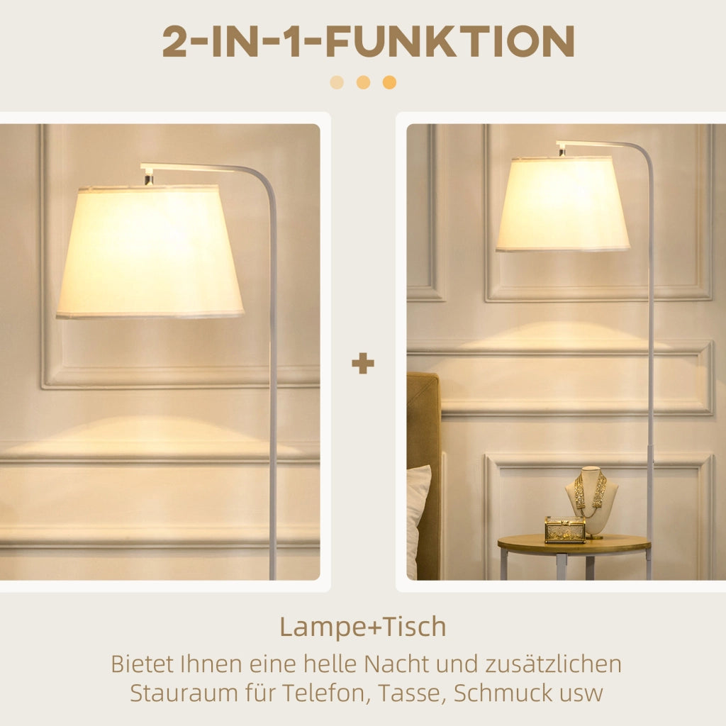 Lampada da terra con 2 ripiani ¨C Xylo ¨C Legno naturale e bianco, interruttore a pedale, E27 40W