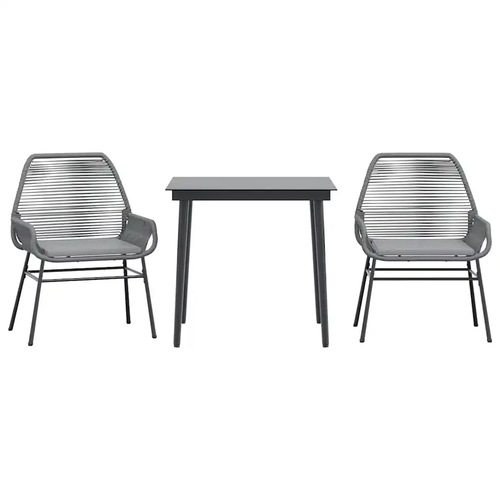 Set da Pranzo da Giardino 3 pz | Set Salotto da Giardino con Cuscini in Polyrattan Vetro