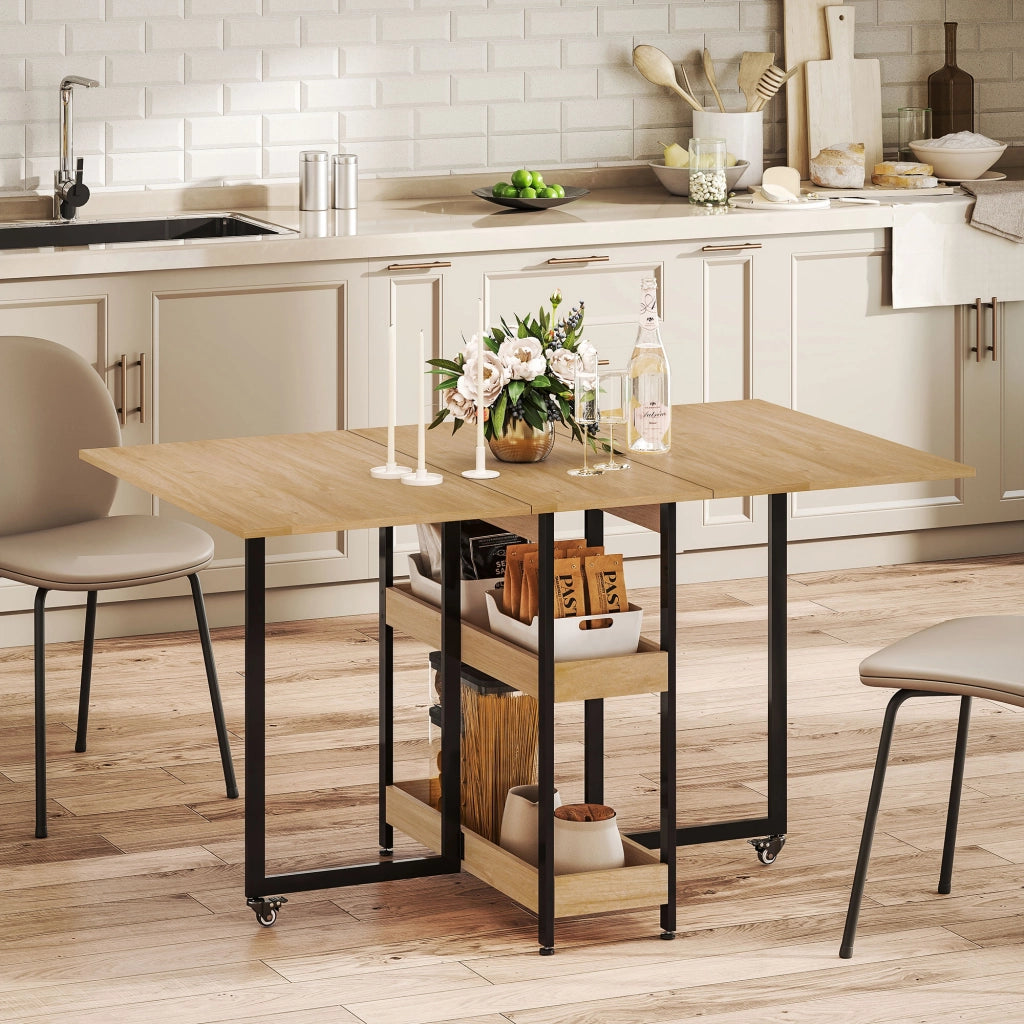 Tavolo da pranzo pieghevole ¨C Minimal ¨C quercia, con ruote
